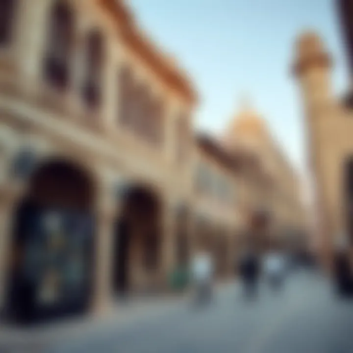 Architectural details of Souq Deira's historic buildings reflecting Arabian design