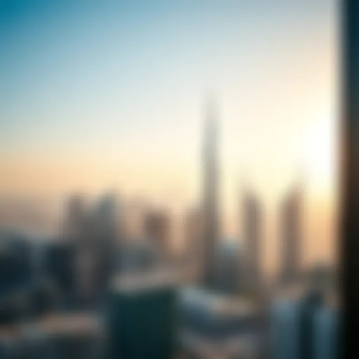 Panoramic view of Dubai skyline from a residential tower