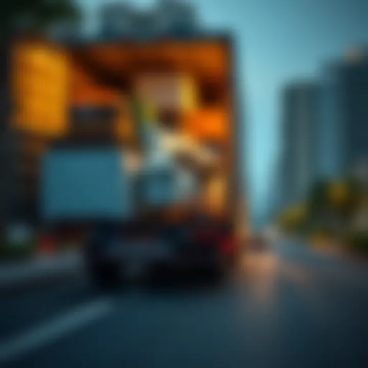 A moving truck loaded with furniture ready for transit